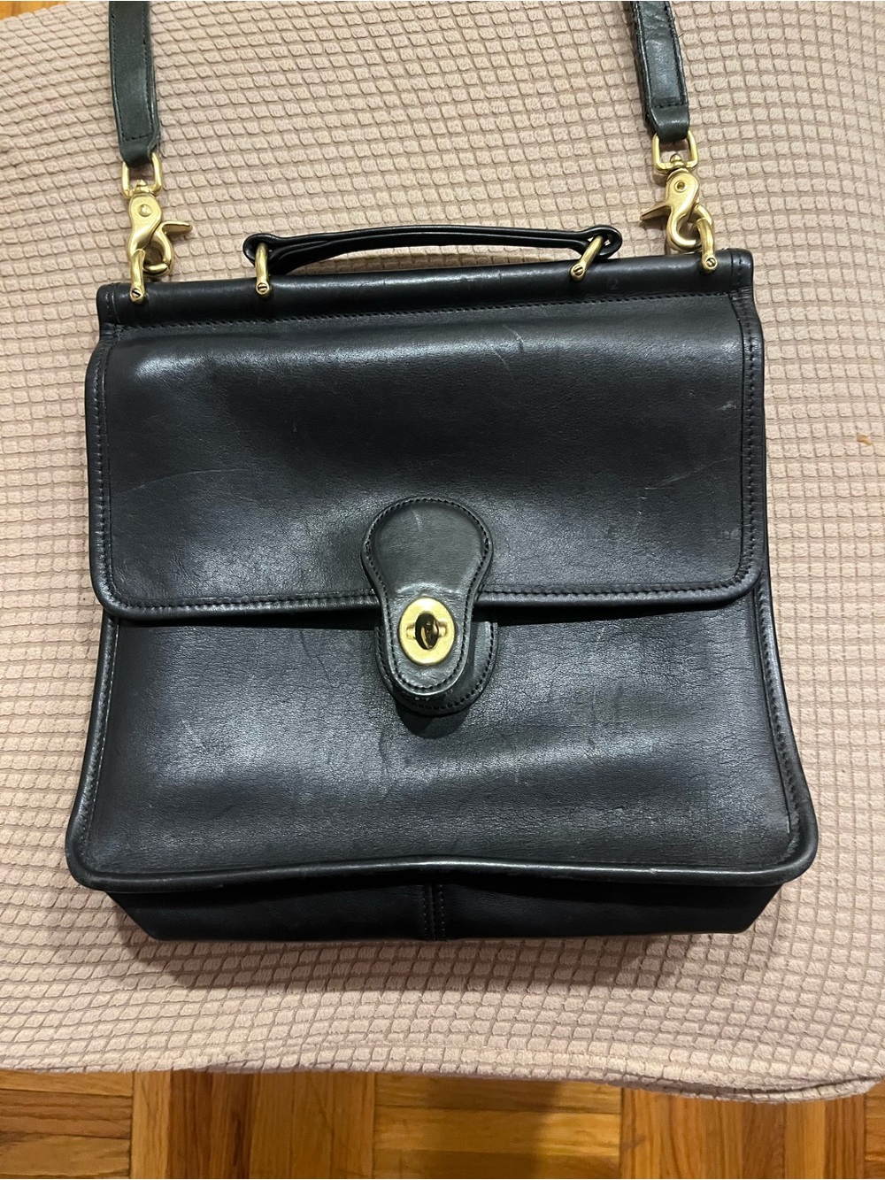 Coach Black Leather Top-Handle Satchel with Gold Hardware